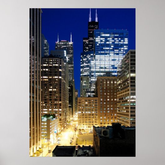 Nachtelijk uitzicht van de stad Chicago Poster (Voorkant)
