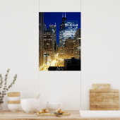 Nachtelijk uitzicht van de stad Chicago Poster (Keuken)