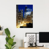 Nachtelijk uitzicht van de stad Chicago Poster (Thuiskantoor)