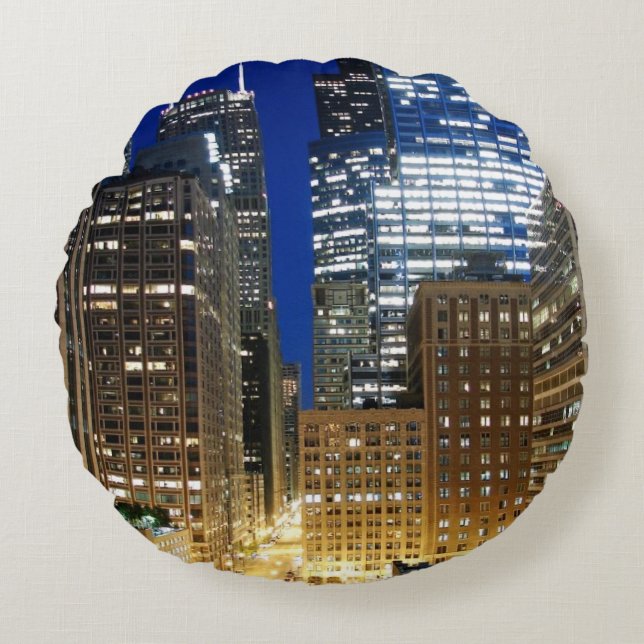 Nachtelijk uitzicht van de stad Chicago Rond Kussen (Voorkant)