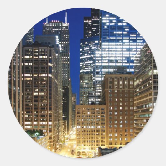 Nachtelijk uitzicht van de stad Chicago Ronde Sticker (Voorkant)