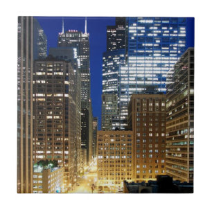 Nachtelijk uitzicht van de stad Chicago Tegeltje