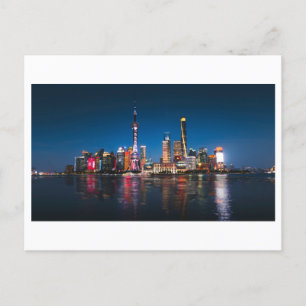 Nachtelijk Uitzicht van Shanghai en Huangpu River, Briefkaart