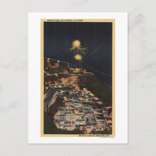 Nachtelijk Uitzicht van Shasta Dam Briefkaart (Voorkant)