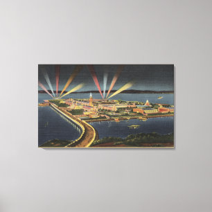 Nachtelijk Uitzicht van Treasure Island, Internati Canvas Afdruk