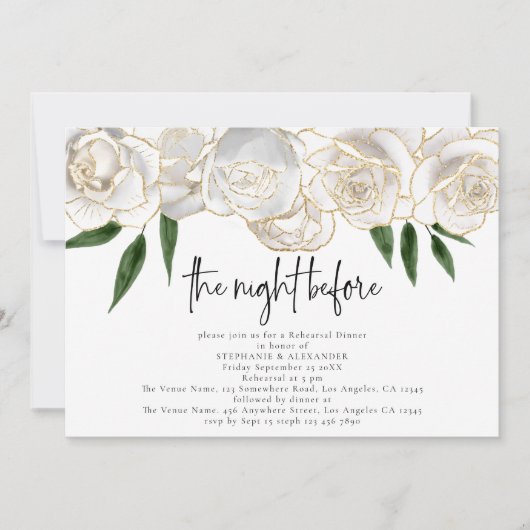 Nachtelijk voor White Florals Script Rehearsal Din Kaart (Voorkant)