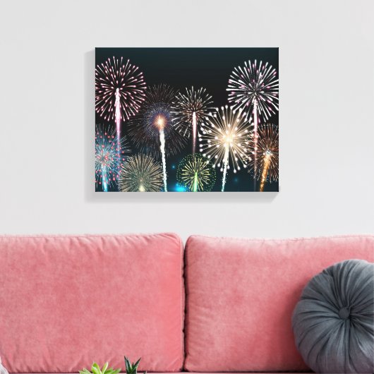Nachtelijk vuurwerk canvas afdruk (Insitu (Woonkamer))