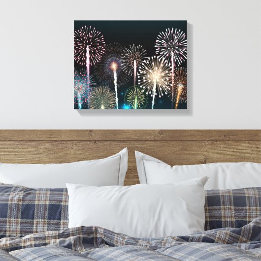 Nachtelijk vuurwerk canvas afdruk (Insitu (Slaapkamer))