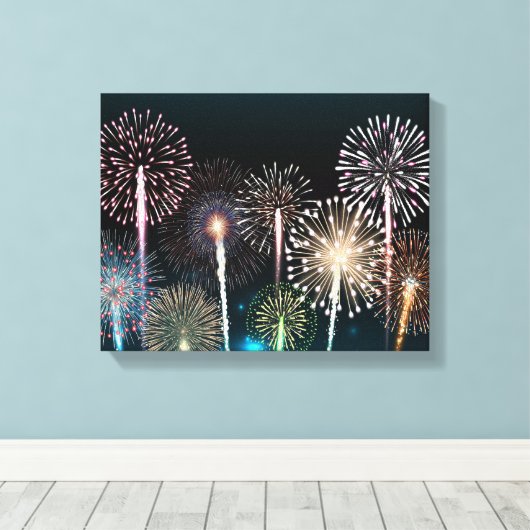 Nachtelijk vuurwerk canvas afdruk (Insitu (Houten vloer))