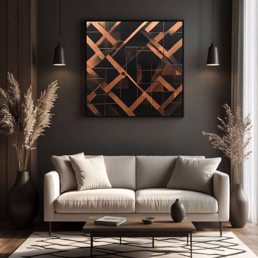 Nachtelijke Amber Geometrie Canvas Afdruk