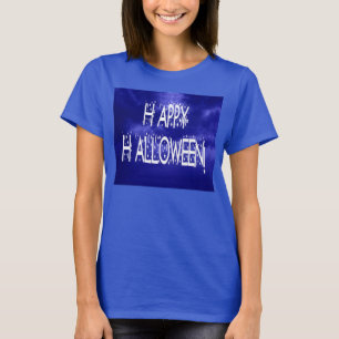 Nachtelijke Blauwe Happy Halloween-tekst Dames T-S T-shirt