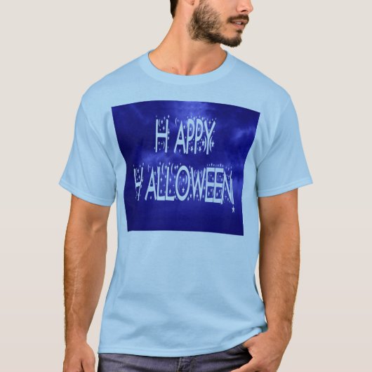 Nachtelijke blauwe Happy Halloween-tekst Mannen T- T-shirt (Voorkant)