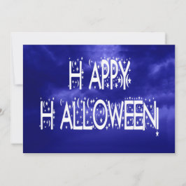 Nachtelijke blauwe Happy Halloween Text Uitnodigin Kaart