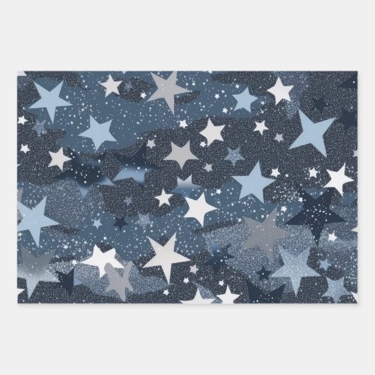 Nachtelijke blauwe lucht met zilveren maan en ster inpakpapier vel (Voorkant 2)