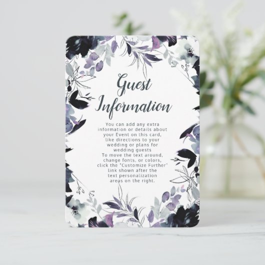 Nachtelijke Bloemen Navy Border Bruiloft Informati Informatiekaartje (Staand voorkant)