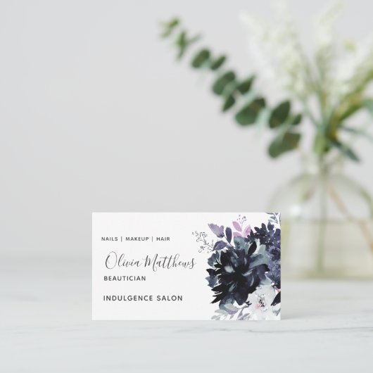 Nachtelijke Bloemen Waterverf Navy Blue Social Visitekaartje (Staand voorkant)