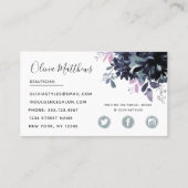 Nachtelijke Bloemen Waterverf Navy Blue Social Visitekaartje (Achterkant)