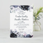 Nachtelijke bloemenbruiloft Waterverf Dusty Blue W Kaart (Staand voorkant)