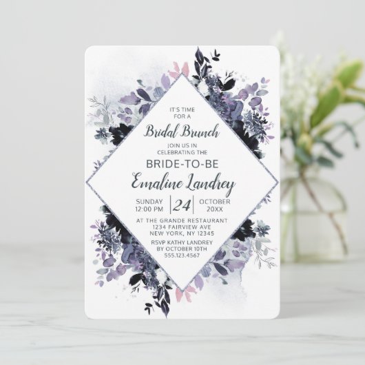 Nachtelijke bloemenchique diamant bruids brunch do kaart (Staand voorkant)