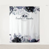 Nachtelijke bloemnavy trouwfotobooth-achtergrond wandkleed (Voorkant)