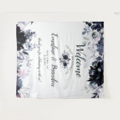 Nachtelijke bloemrijke Navy Blue Chic Trouwbegroet Wandkleed (Voorkant (horizontaal))