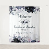 Nachtelijke bloemrijke Navy Blue Chic Trouwbegroet Wandkleed (Voorkant)