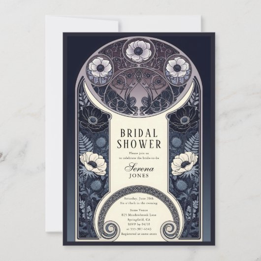 Nachtelijke bloesem Floral Art Nouveau Vrijgezelle Kaart (Voorkant)