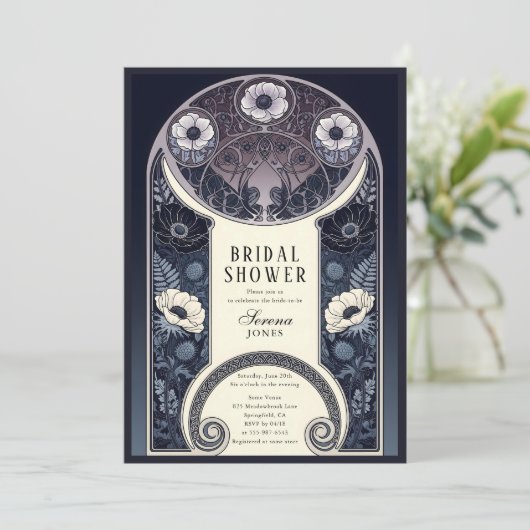 Nachtelijke bloesem Floral Art Nouveau Vrijgezelle Kaart (Staand voorkant)