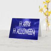 Nachtelijke Blue Happy Halloween Text Kaart (Gele Bloem)