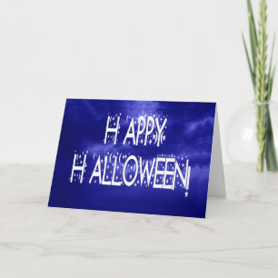 Nachtelijke Blue Happy Halloween Text Kaart