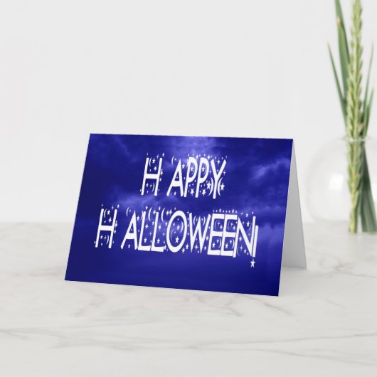Nachtelijke Blue Happy Halloween Text Kaart (Voorkant)