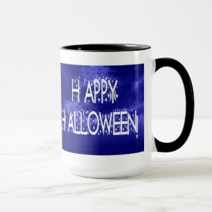 Nachtelijke Blue Happy Halloween Text Mok
