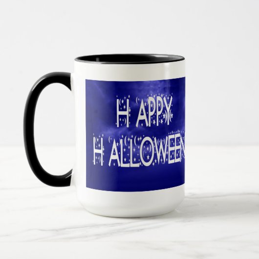 Nachtelijke Blue Happy Halloween Text Mok (Links)