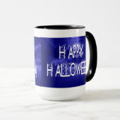 Nachtelijke Blue Happy Halloween Text Mok (Voorkant rechts)