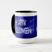 Nachtelijke Blue Happy Halloween Text Mok (Voorkant links)