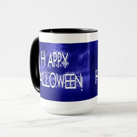 Nachtelijke Blue Happy Halloween Text Mok (Voorkant links)