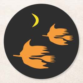 Nachtelijke Broom Ride - Halloween Witch Afbeeldin Ronde Kartonnen Onderzetter