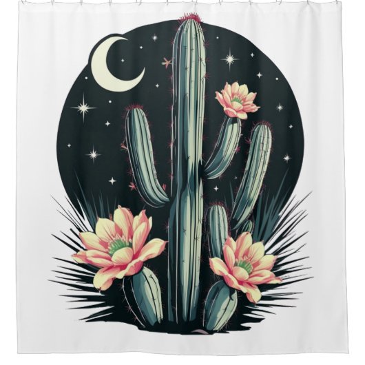 Nachtelijke Cactusbloesem Douchegordijn (Voorkant)