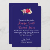 Nachtelijke en Blush Stripes Flowers Wedding Invit Kaart (Voorkant / Achterkant)