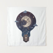Nachtelijke hemel en huisje in een gloeilamp wandkleed (Voorkant)
