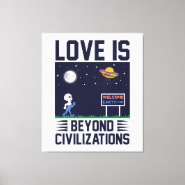 Nachtelijke hemel en ruimte met buitenaardse wezen canvas afdruk