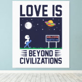 Nachtelijke hemel en ruimte met buitenaardse wezen canvas afdruk (Insitu (Houten vloer))