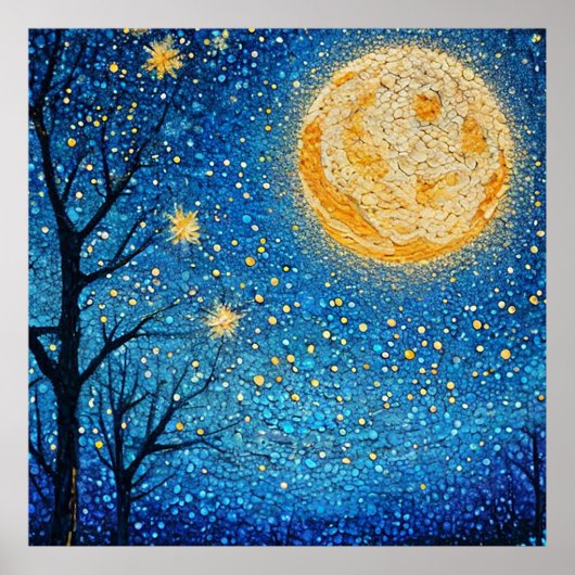 Nachtelijke hemel en volle maan poster (Voorkant)