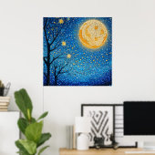 Nachtelijke hemel en volle maan poster (Thuiskantoor)