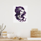 Nachtelijke Hemel Fantasie Vrouw Hemels Kunstwerk Poster (Keuken)