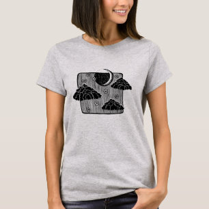 Nachtelijke hemel Halve maan wolken handgetekende T-shirt