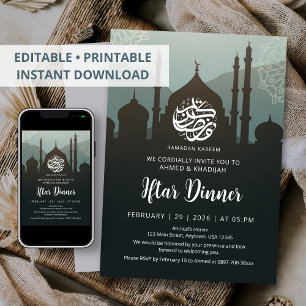 Nachtelijke hemel moskee silhouet Ramadan Iftar di Kaart