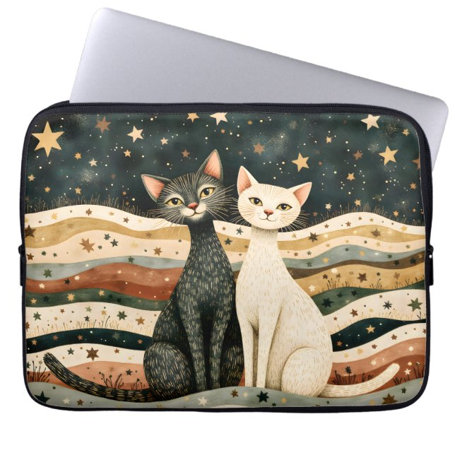 Nachtelijke Hemelkatten Laptop Sleeve (Voorkant)