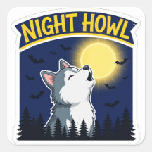 Nachtelijke Huilende Husky Halloween Hond Sticker