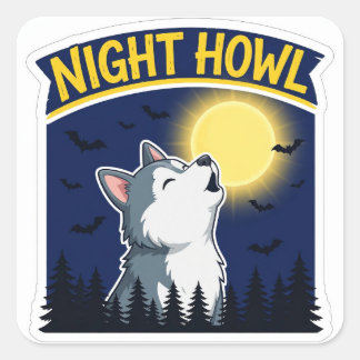 Nachtelijke Huilende Husky Halloween Hond Sticker